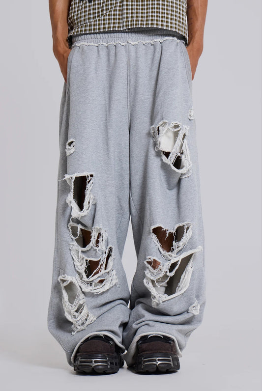 Baggy Distressed Sweat Pants - Grey