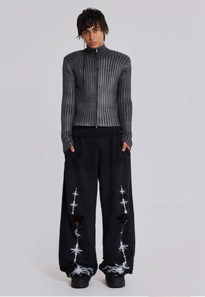 Cross Distressed Sweat Pants - Black