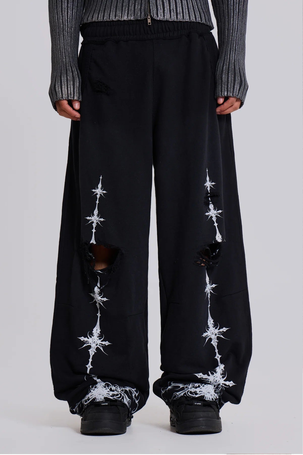 Cross Distressed Sweat Pants - Black