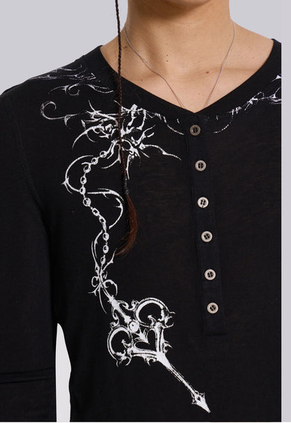Letter Henley T-shirt - Black