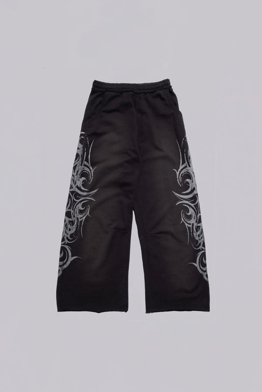 Baggy Tattoo Sweat Pants - Black