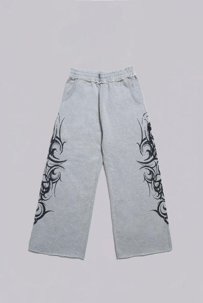 Baggy Tattoo Sweat Pants - Grey